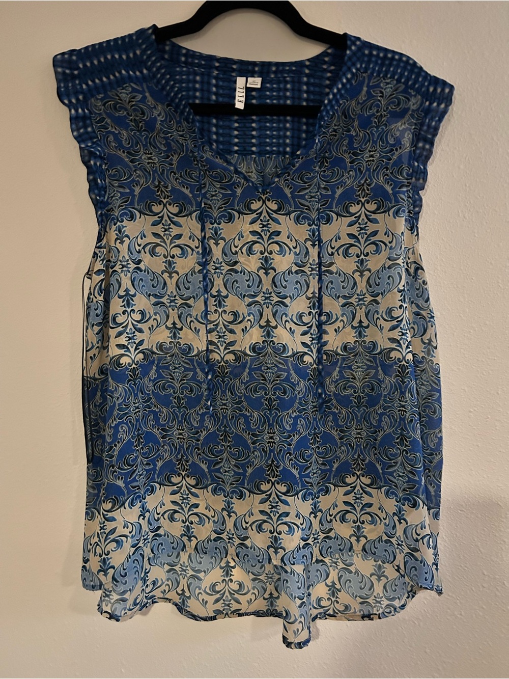 Elle Blue and Cream Printed Sleeveless Camisole